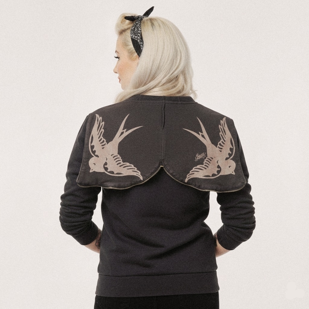 Sold! Sailor Jerry | Vintage Rare Zip Hoodie With Swallow Zip Hood M